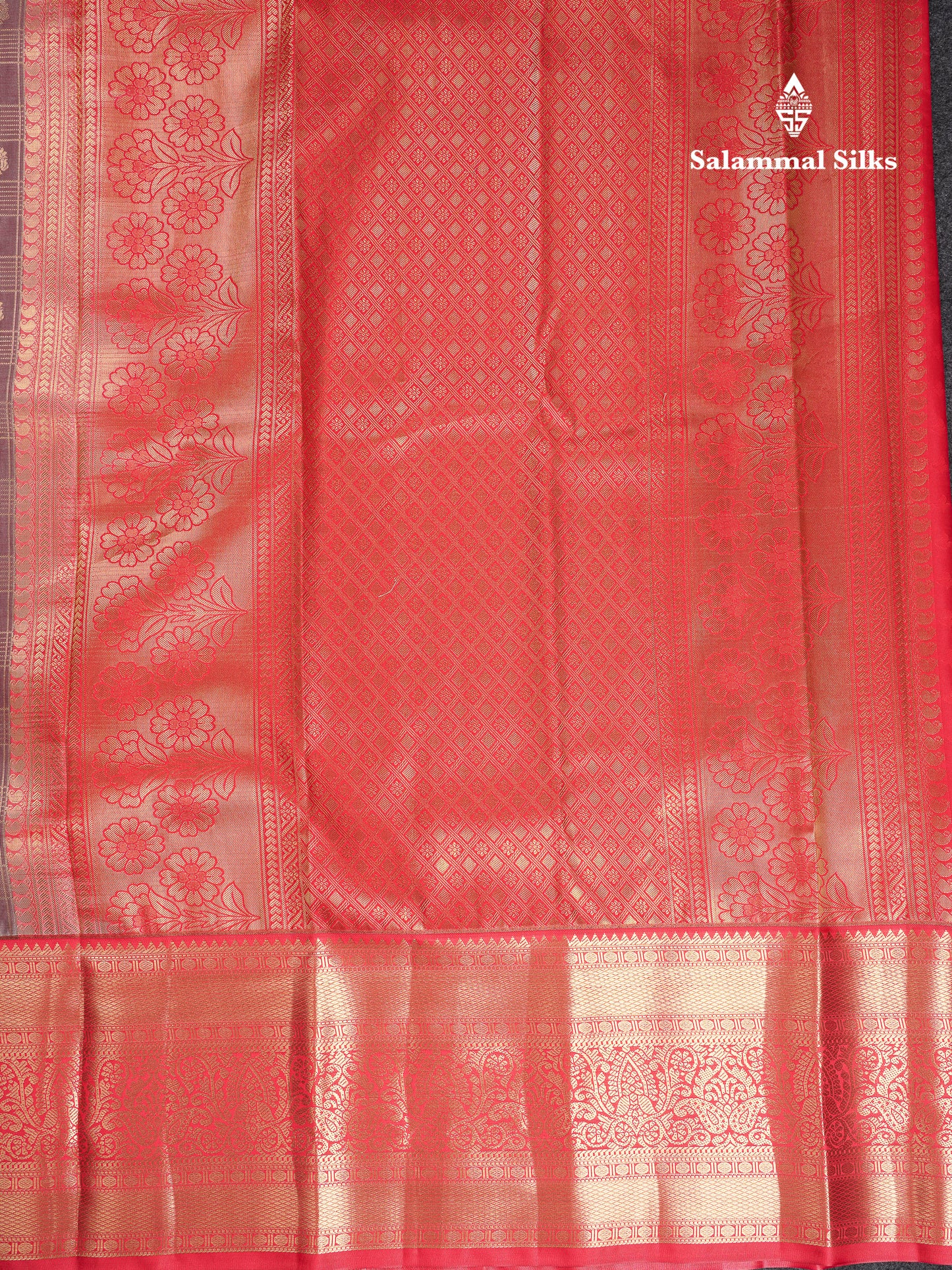 Beautiful Light Violet Checks With Butta Semi Silk Saree With Contrast Chilly Red Traditional Evening Morning Border
