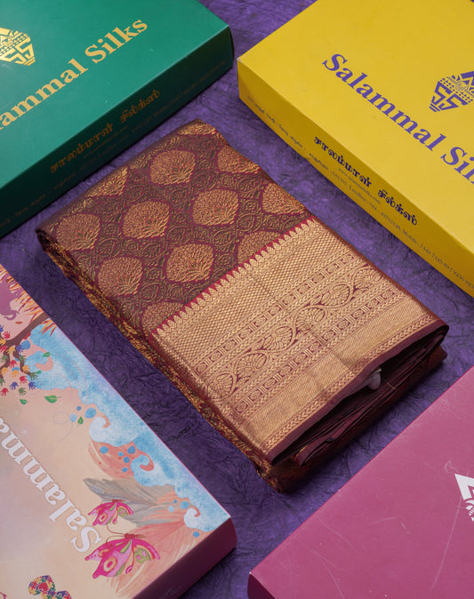 Kanjivaram Beautiful Dark Maroon Pure Silk Saree With Gold Zari Border