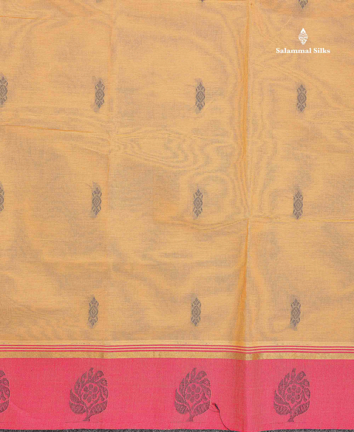 Pure Cotton Saree - Sandal Colour Body Thread Butta With Contrast Pink Border