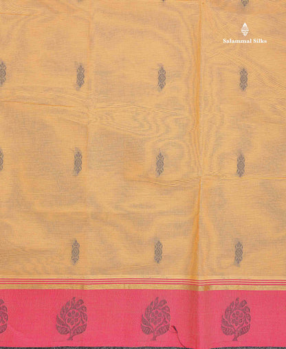 Pure Cotton Saree - Sandal Colour Body Thread Butta With Contrast Pink Border