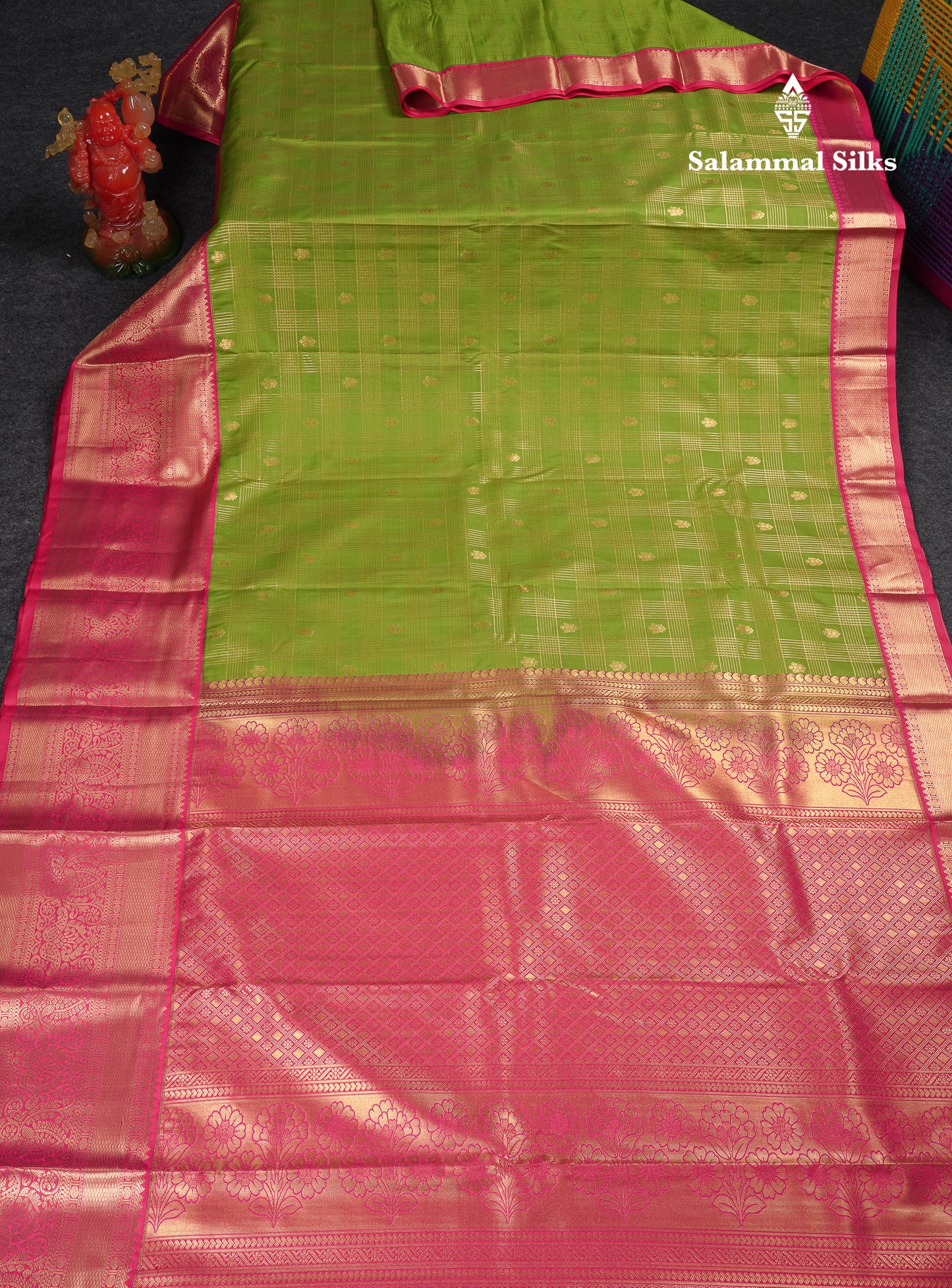 Beautiful Light Violet Checks With Butta Semi Silk Saree With Contrast Chilly Red Traditional Evening Morning Border