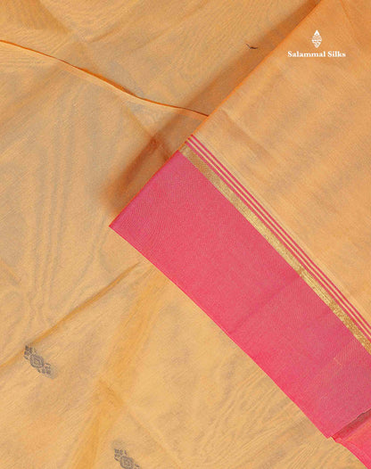 Pure Cotton Saree - Sandal Colour Body Thread Butta With Contrast Pink Border