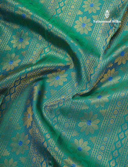 Kanjivaram Beautiful Ramar Blue Pure Silk Saree With Gold Zari Border