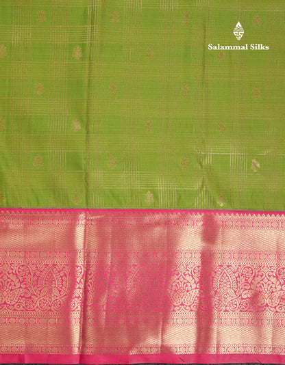 Beautiful Light Violet Checks With Butta Semi Silk Saree With Contrast Chilly Red Traditional Evening Morning Border