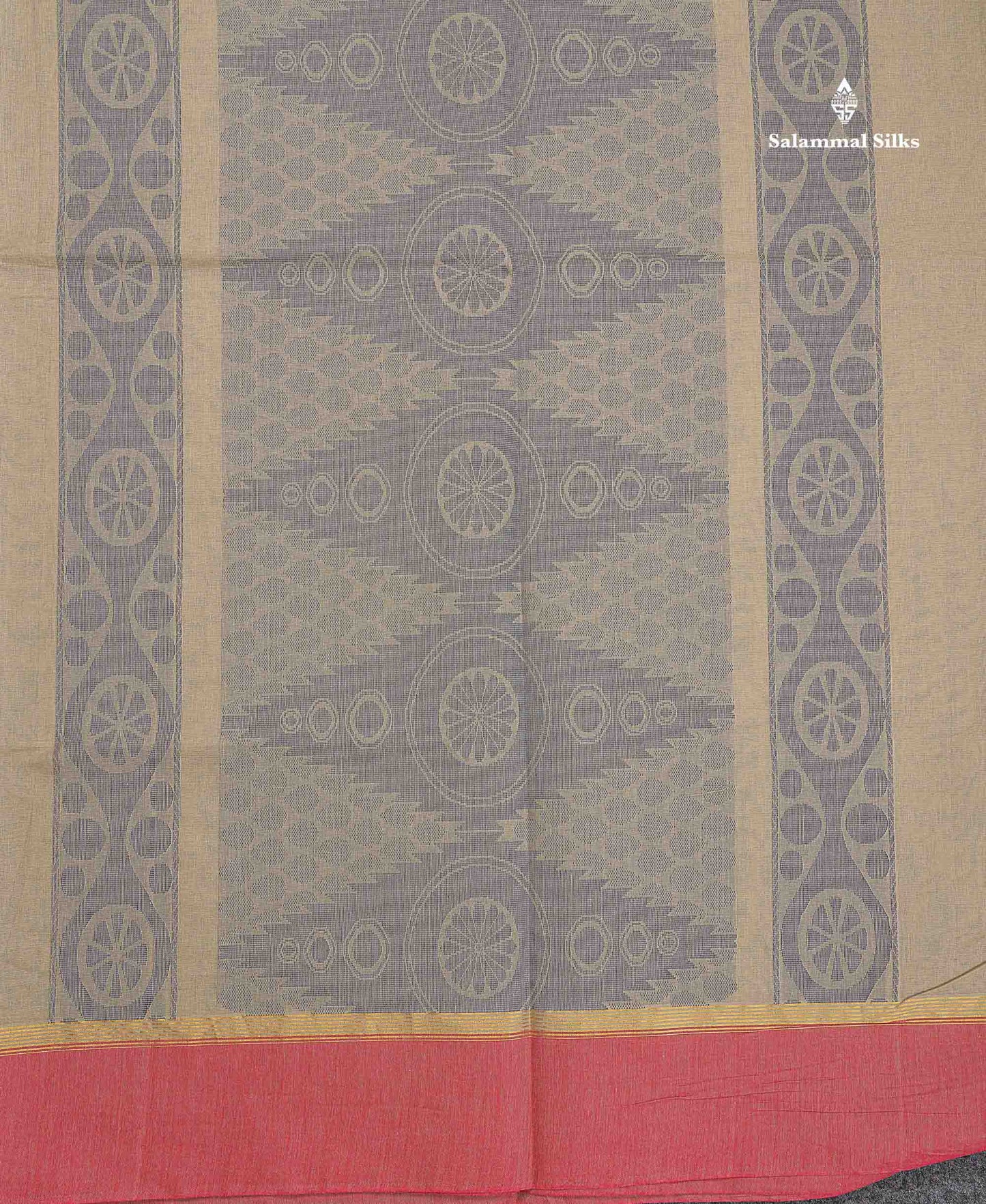 Pure Cotton Saree - Ash Colour Body Thread Butta With Contrast Pink Border