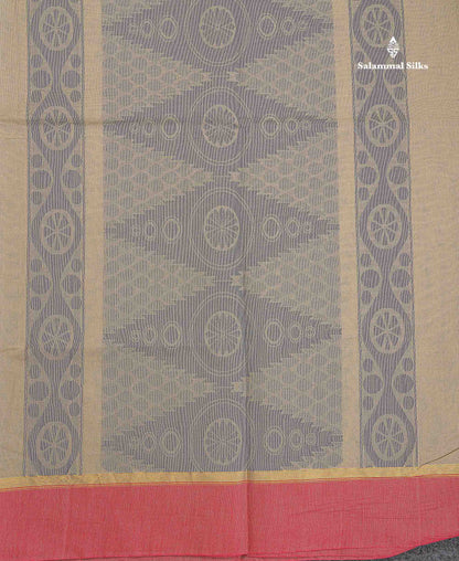 Pure Cotton Saree - Ash Colour Body Thread Butta With Contrast Pink Border