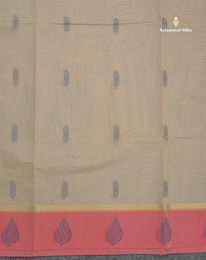 Pure Cotton Saree - Ash Colour Body Thread Butta With Contrast Pink Border