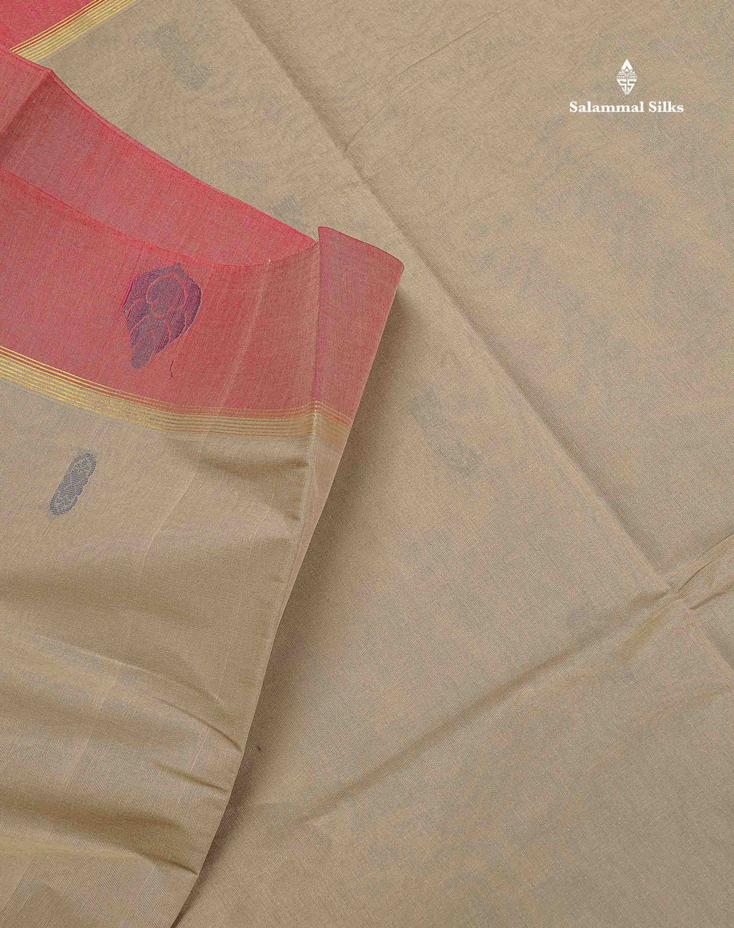 Pure Cotton Saree - Ash Colour Body Thread Butta With Contrast Pink Border