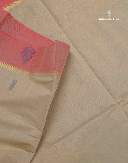 Pure Cotton Saree - Ash Colour Body Thread Butta With Contrast Pink Border