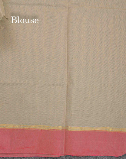 Pure Cotton Saree - Ash Colour Body Thread Butta With Contrast Pink Border