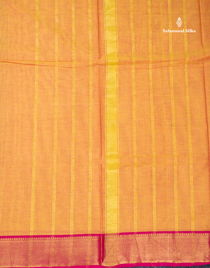 Beautiful Yellow Plain Pure Cotton Saree With Contrast Pink Traditional Border