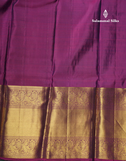 Kanjivaram Bottle Green Checks Silk Saree With Magenta Border