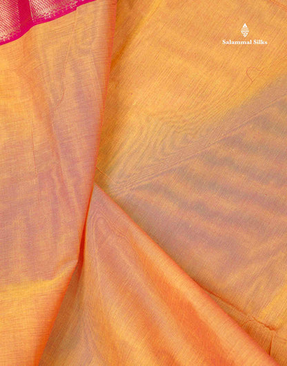 Beautiful Yellow Plain Pure Cotton Saree With Contrast Pink Traditional Border