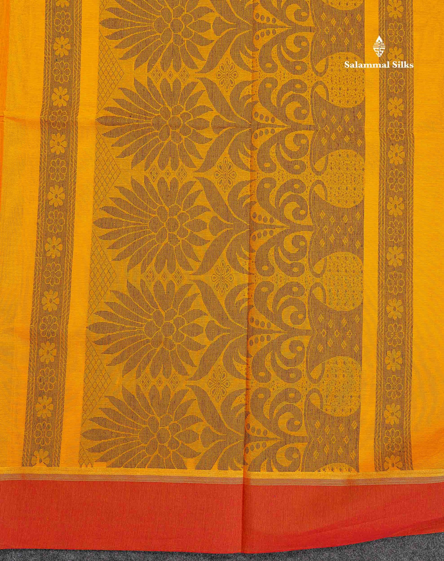 Pure Cotton Saree - Yellow Colour Body Thread Butta With Contrast Maroon Sade Border