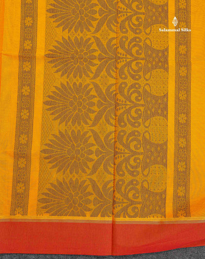Pure Cotton Saree - Yellow Colour Body Thread Butta With Contrast Maroon Sade Border