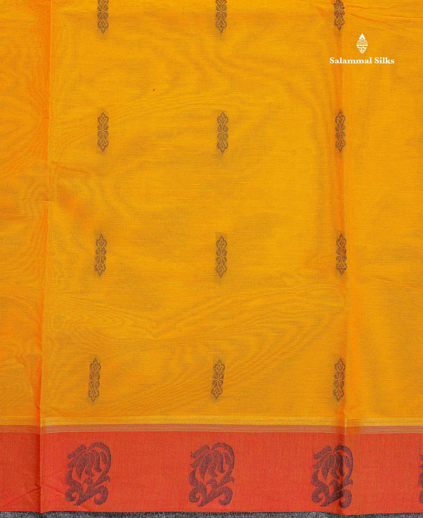 Pure Cotton Saree - Yellow Colour Body Thread Butta With Contrast Maroon Sade Border
