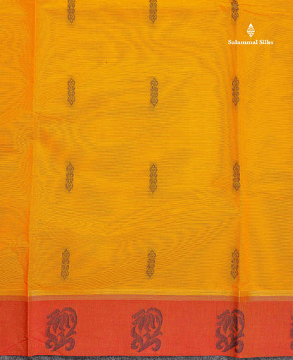 Pure Cotton Saree - Yellow Colour Body Thread Butta With Contrast Maroon Sade Border