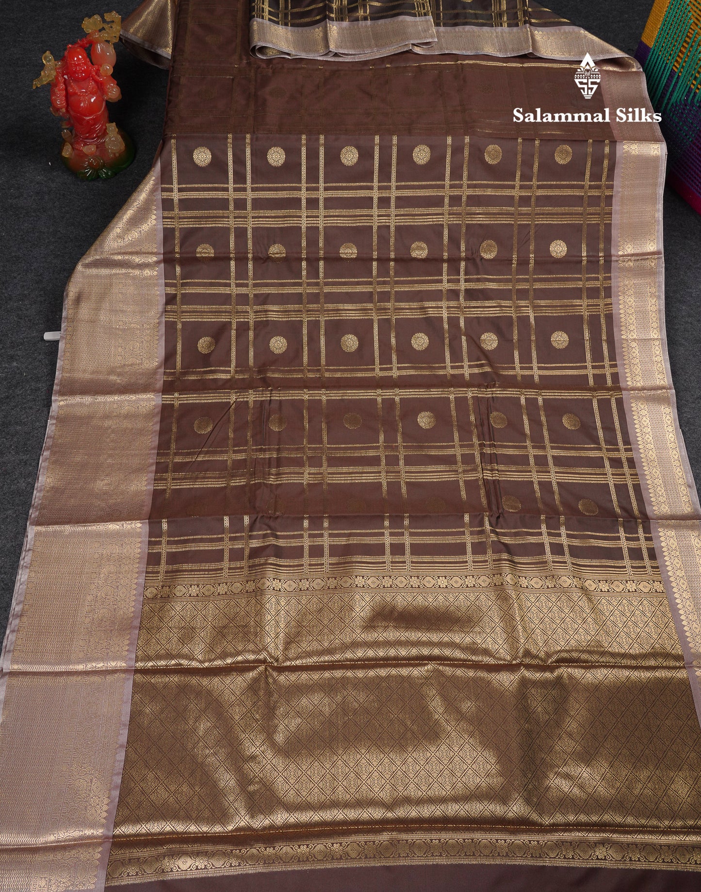 Beautiful Maroon Checks With Butta Cotton Mix Saree With Contrast Dark Peach Traditional Evening Morning Border