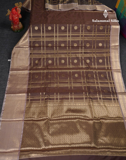 Beautiful Maroon Checks With Butta Cotton Mix Saree With Contrast Dark Peach Traditional Evening Morning Border