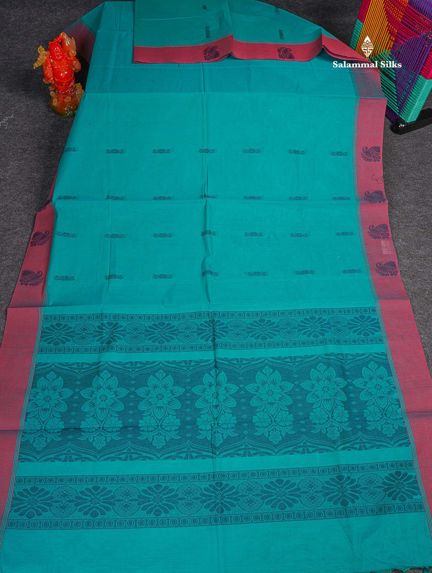 Pure Cotton Saree - Ramar Blue Colour Body Thread Butta With Contrast Pink Border