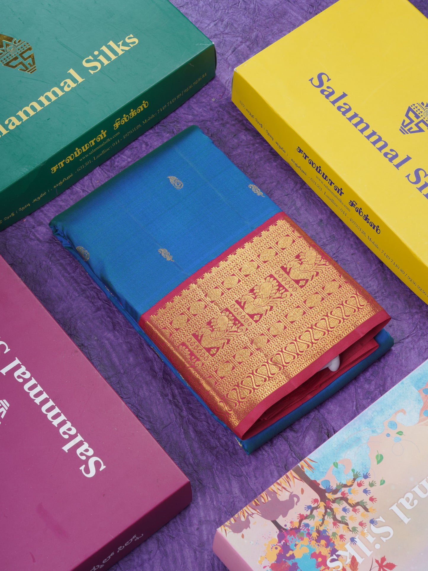 Korvai Dual Tone Peacock Blue Pure Kanjivaram Silk Saree With Contrast Maroon Traditional Border