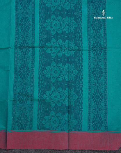 Pure Cotton Saree - Ramar Blue Colour Body Thread Butta With Contrast Pink Border