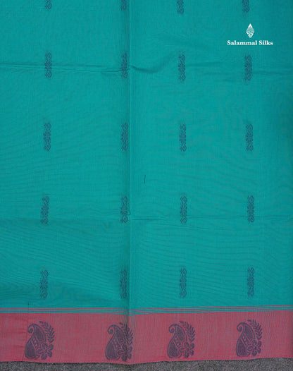 Pure Cotton Saree - Ramar Blue Colour Body Thread Butta With Contrast Pink Border