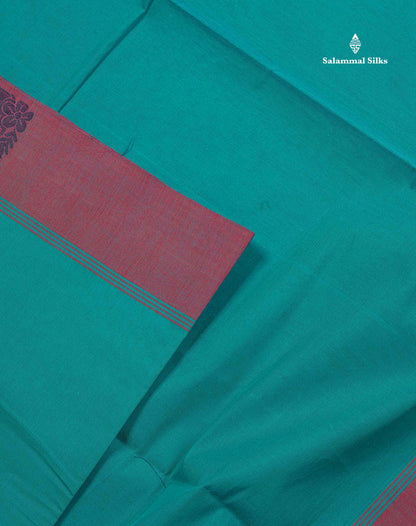 Pure Cotton Saree - Ramar Blue Colour Body Thread Butta With Contrast Pink Border