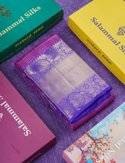 Dual Tone Purple Pure Kanjivaram Silk Saree With Contrast Violet Traditional Evening Morning Border