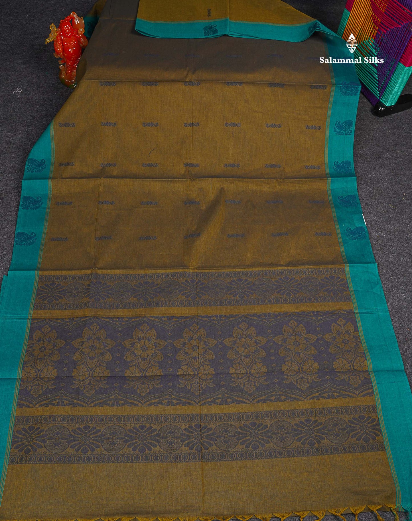 Pure Cotton Saree - Ramar Blue Colour Body Thread Butta With Contrast Pink Border
