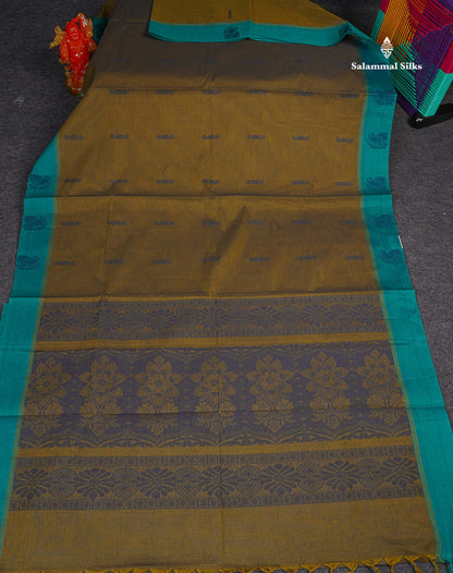 Pure Cotton Saree - Ramar Blue Colour Body Thread Butta With Contrast Pink Border