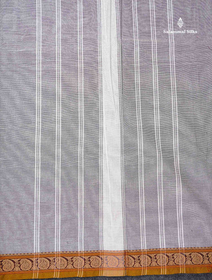 Beautiful Light Grey Plain Pure Cotton Saree With Contrast Mustard Yellow Thread Work Traditional Small Border