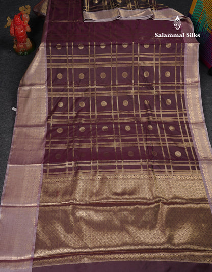 Beautiful Maroon Checks With Butta Cotton Mix Saree With Contrast Dark Peach Traditional Evening Morning Border