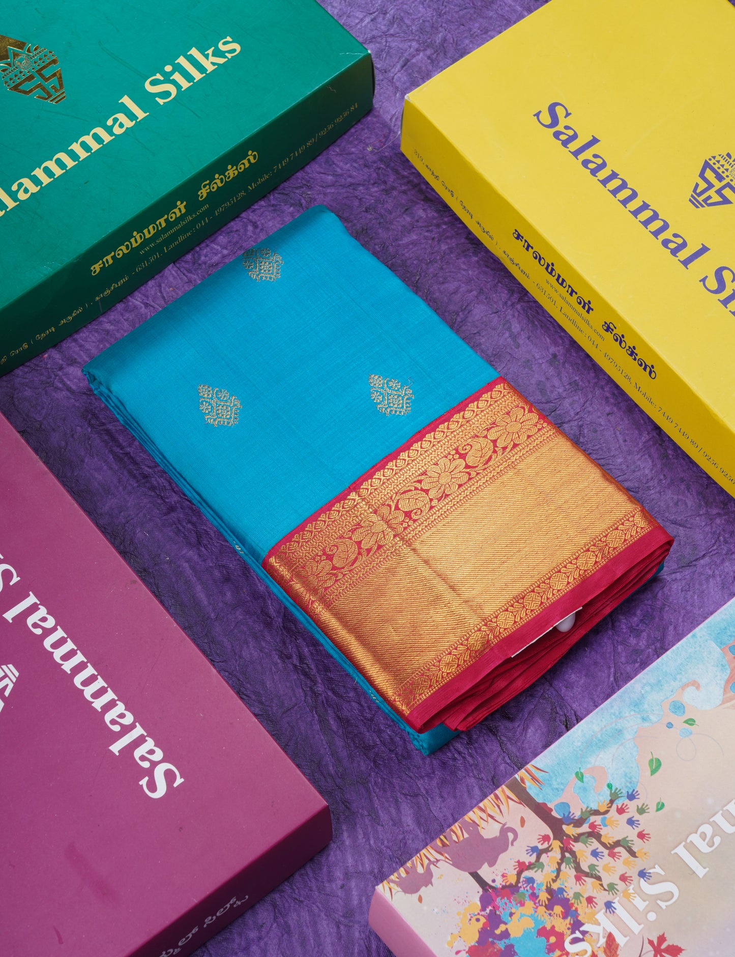 Korvai Ramar Blue Pure Kanjivaram Silk Saree With Contrast Reddish Maroon Border