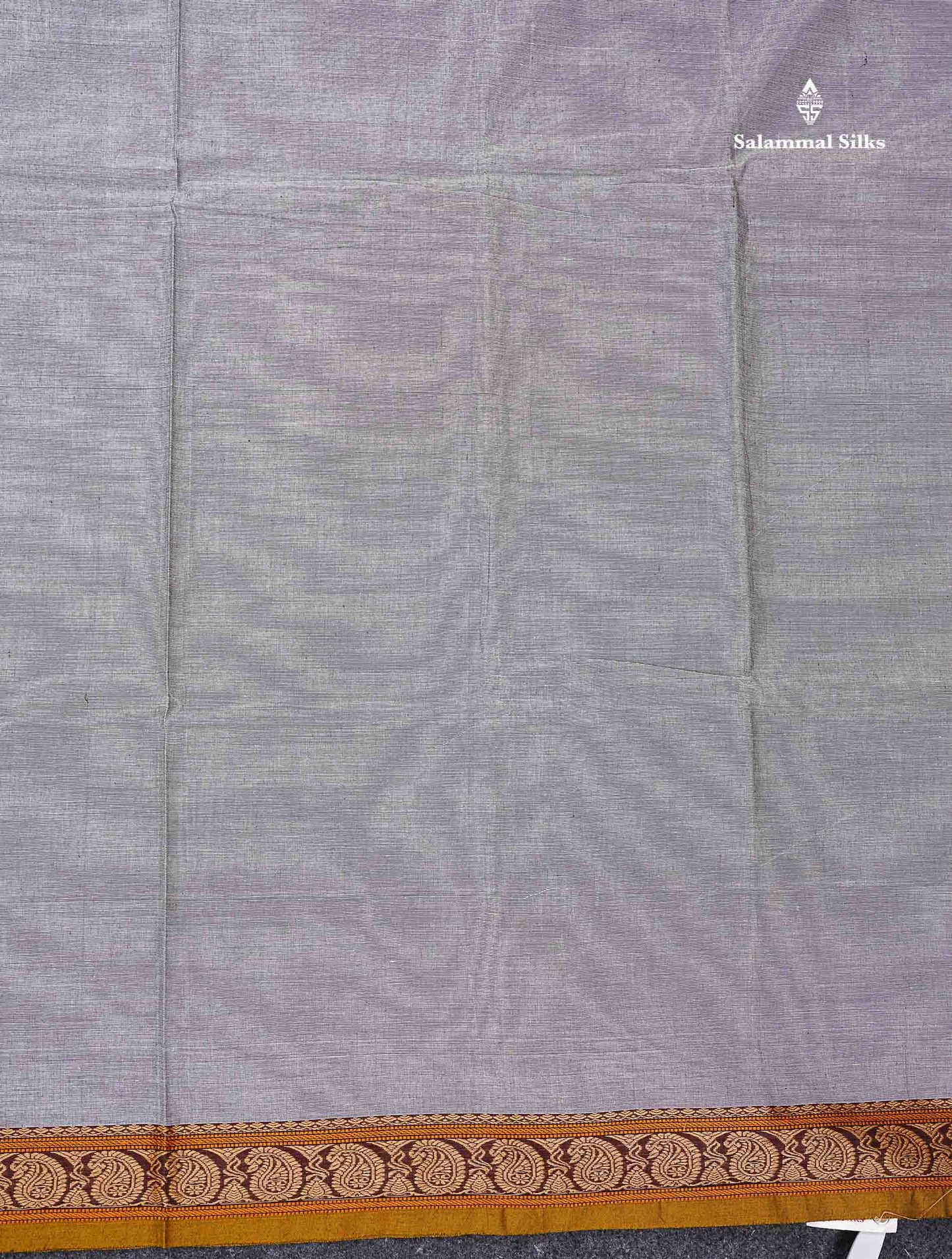 Beautiful Light Grey Plain Pure Cotton Saree With Contrast Mustard Yellow Thread Work Traditional Small Border