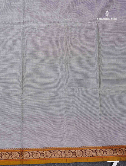 Beautiful Light Grey Plain Pure Cotton Saree With Contrast Mustard Yellow Thread Work Traditional Small Border