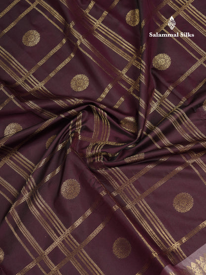 Beautiful Maroon Checks With Butta Cotton Mix Saree With Contrast Dark Peach Traditional Evening Morning Border