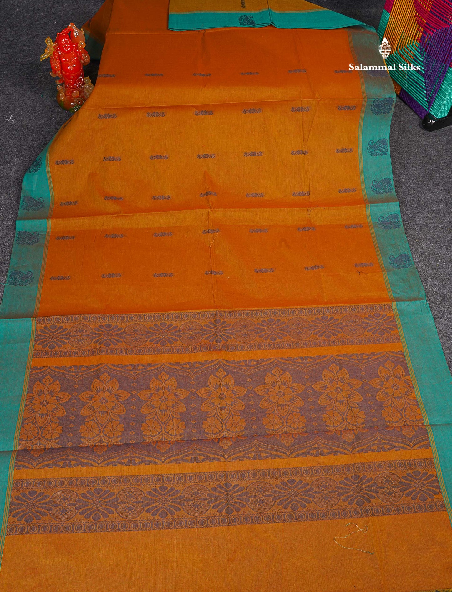 Pure Cotton Saree - Ramar Blue Colour Body Thread Butta With Contrast Pink Border