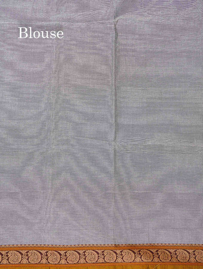 Beautiful Light Grey Plain Pure Cotton Saree With Contrast Mustard Yellow Thread Work Traditional Small Border