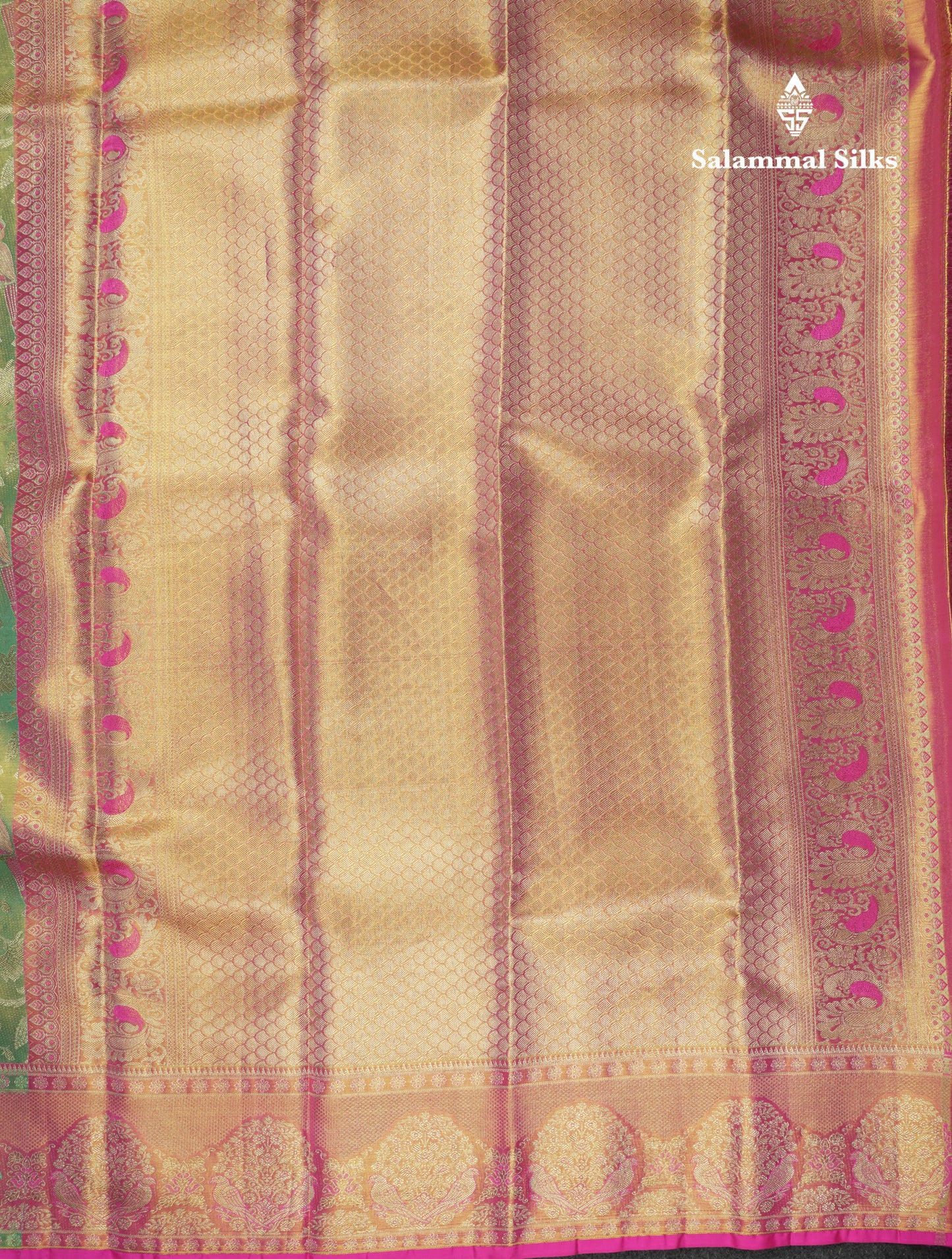 Rexona Tissue Bridal Pure Kanjivaram Silk Saree With Pink Paithani Border