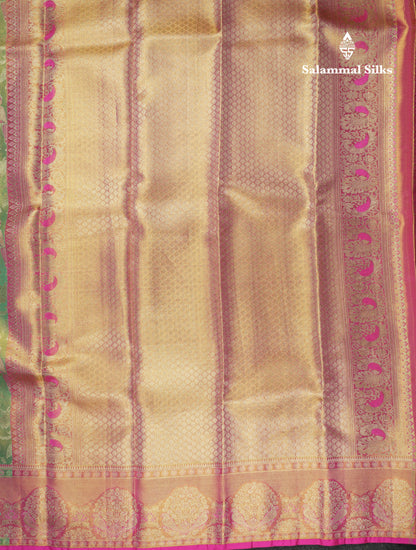 Rexona Tissue Bridal Pure Kanjivaram Silk Saree With Pink Paithani Border