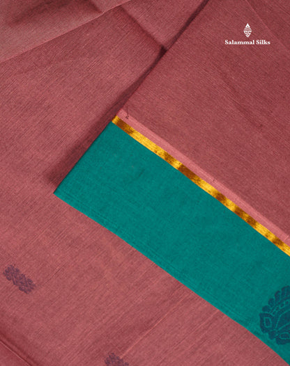 Pure Cotton Saree - Chocolate Brown Colour Body Thread Butta With Contrast Dual Tone Ramar Blue Border