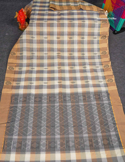 Pure Cotton Saree - Multicolor Body Checks With Thread Work Buttas