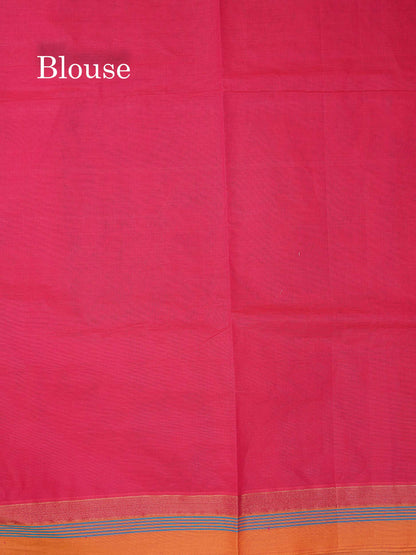 Beautiful Pinkish Peach Menakari Thread Butta Pure Cotton Saree With Contrast Mustard Yellow Plain Border