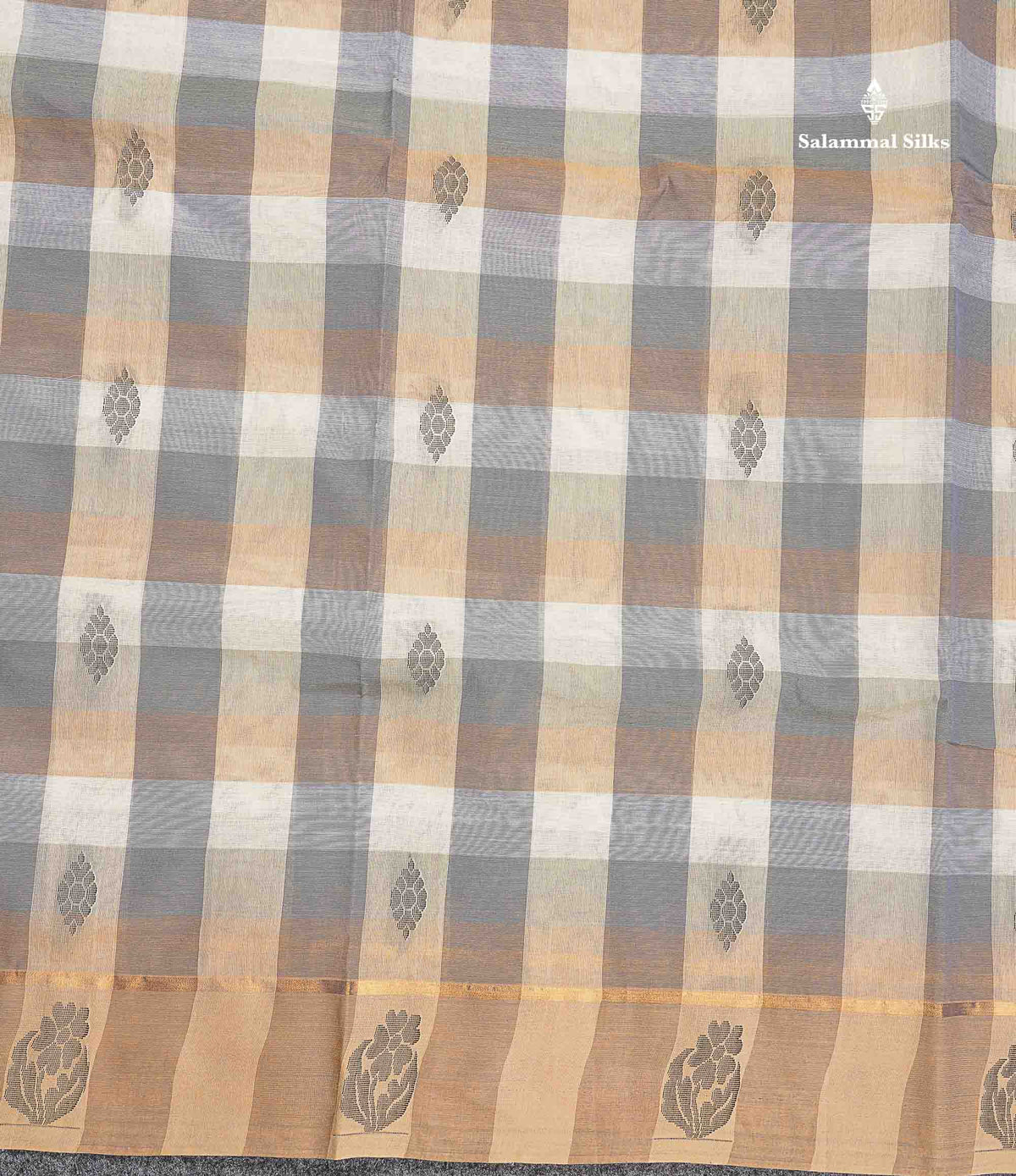 Pure Cotton Saree - Multicolor Body Checks With Thread Work Buttas