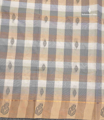 Pure Cotton Saree - Multicolor Body Checks With Thread Work Buttas