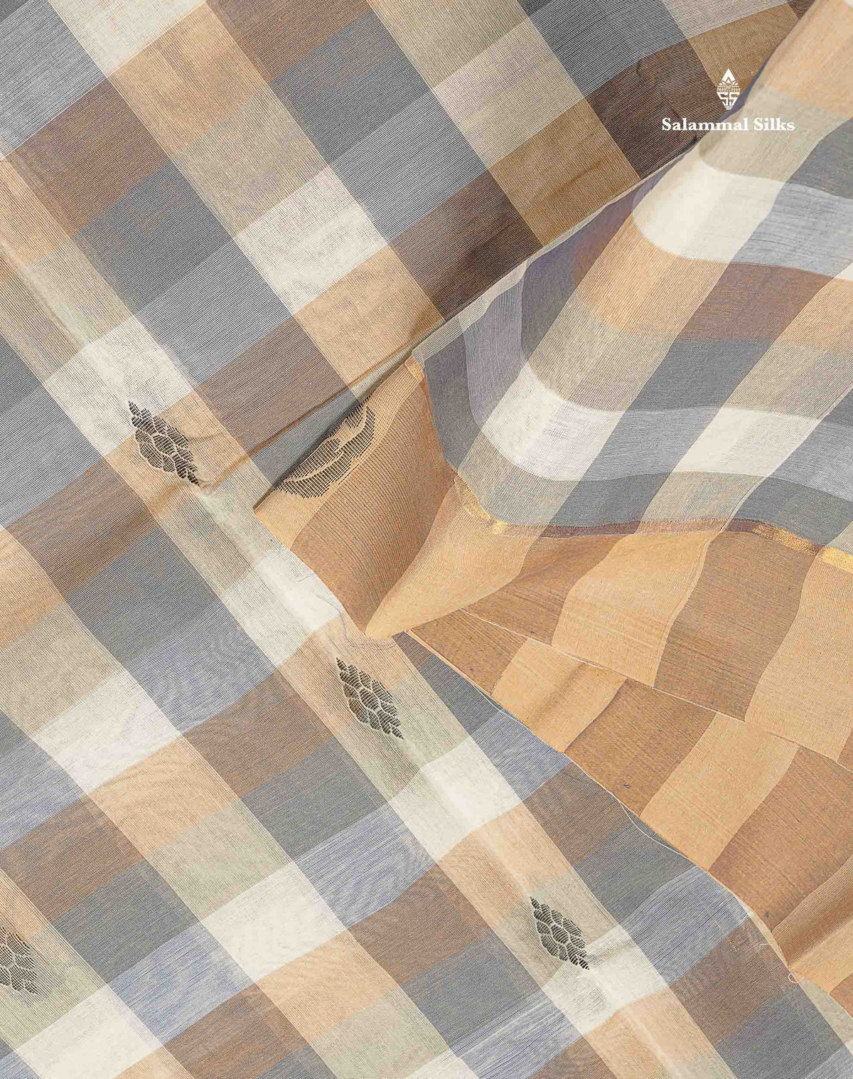 Pure Cotton Saree - Multicolor Body Checks With Thread Work Buttas
