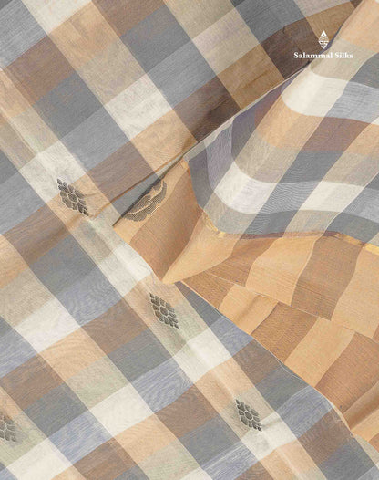 Pure Cotton Saree - Multicolor Body Checks With Thread Work Buttas