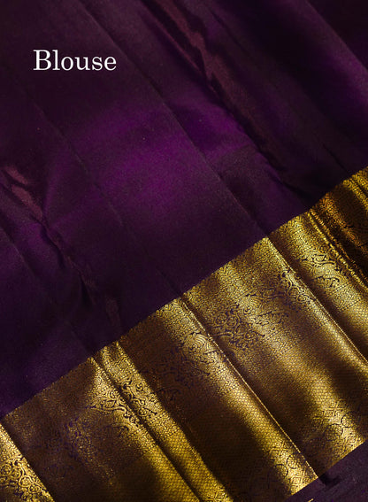 Beautiful Light Pink Bridal 2G Pure Kanjivaram Silk Saree With Contrast Dark Violet Traditional Evening Morning Border