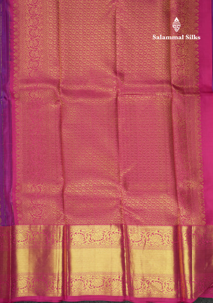 Kanjivaram Violet Pure Silk Jacquard Saree With Pink Blouse